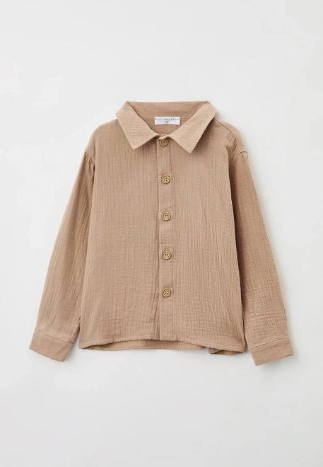 Рубашка на мальчика с длинными рукавами из муслина бежевая