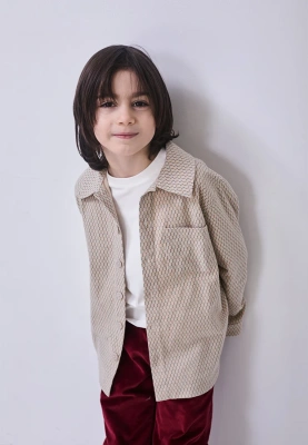 Рубашка из теплого хлопка в серо-бежевом цвете