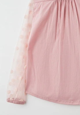 Блузка на пуговицах с рукавами из сетки в горошек