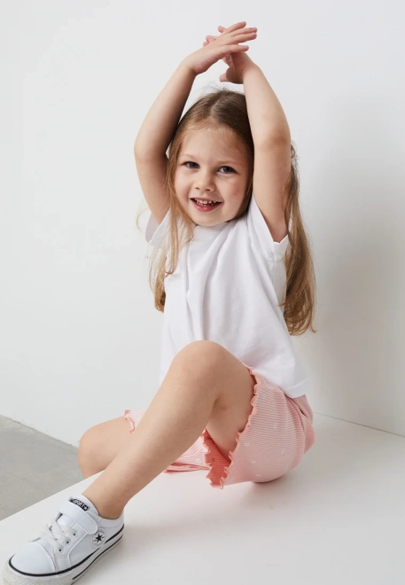 Шорты из трикотажа в рубчик с принтом ромашки