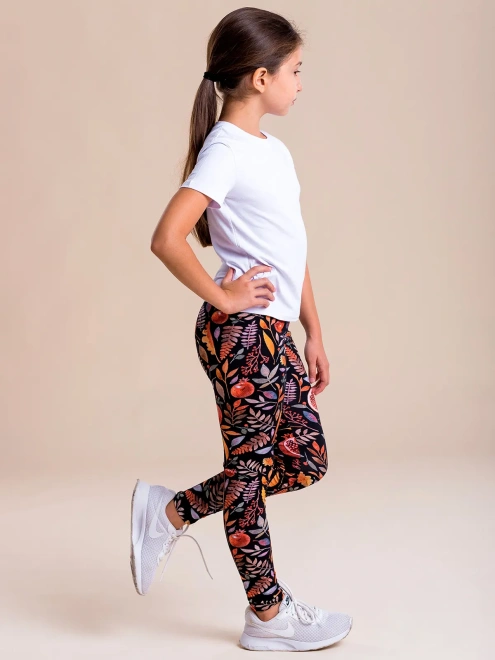 Леггинсы с гранатом и цветами в черном окрасе