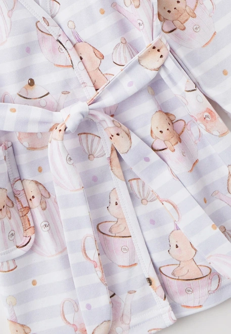 Халат трикотажный в горизонтальную полоску и принтом собачки в чашке