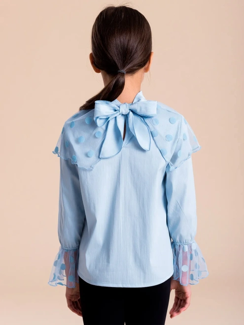 Блузка из рубашечной ткани со съемным воротником из сетки в горох