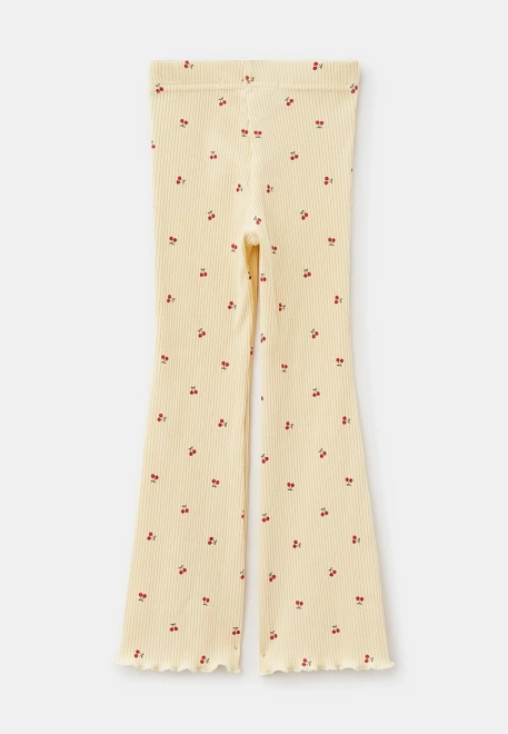 Комплект из лонгслива и брюки из ткани в рубчик с принтов вишенки 