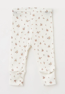 Брюки  для малышей с манжетами  из хлопкового трикотажа в рубчик с принтом цветочек 