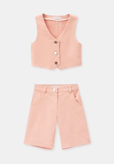 Комплект из жилетки с шортами из денима персикового цвета