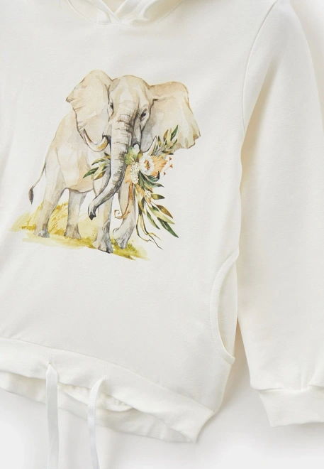 Худи молочный с принтом слон  Худи молочный с принтом слон