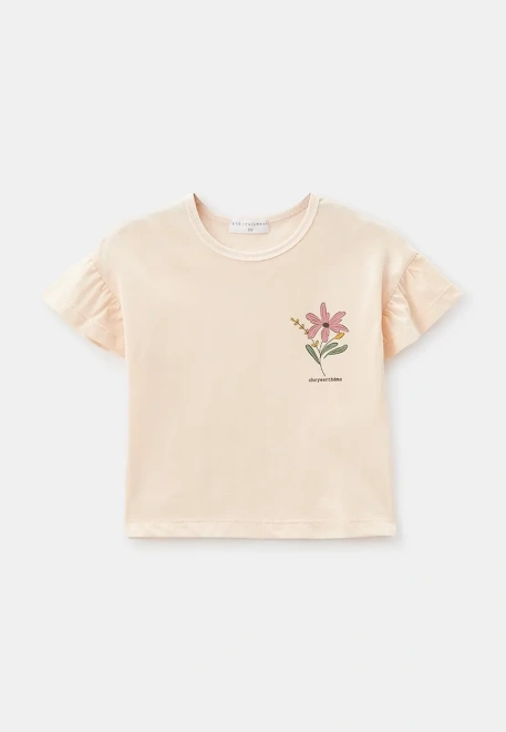 Блузка Йена с розовыми цветочкам в персиковом цвете