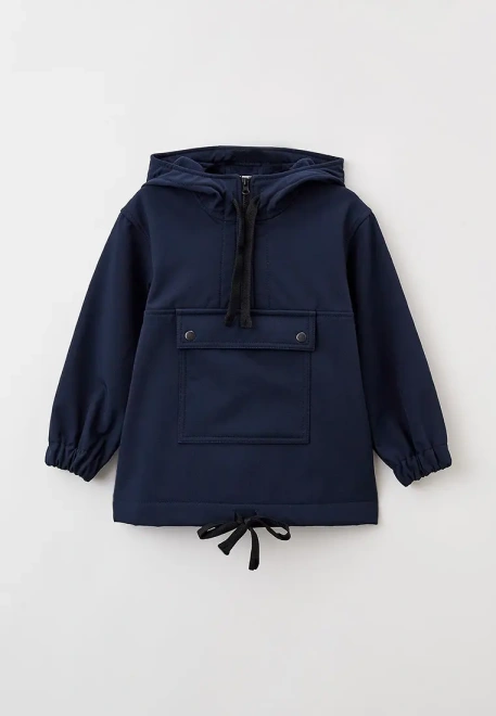 Анорак из влагозащитного материала софтшелл с капюшоном и накладным карманом на кнопках