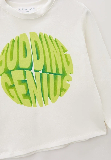 Лонгслив молочный с яркой надписью в салатовом цвете