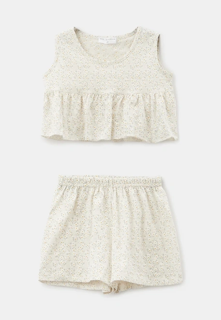 Костюм из трикотажной кулирки с белыми цветами