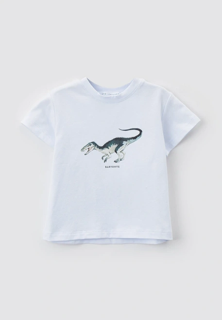 Футболка белая с принтом динозавр и надписью BARYONYX