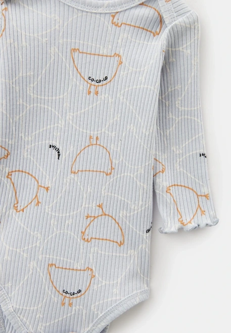 Боди из хлопкового трикотажа в рубчик с принтом курочки