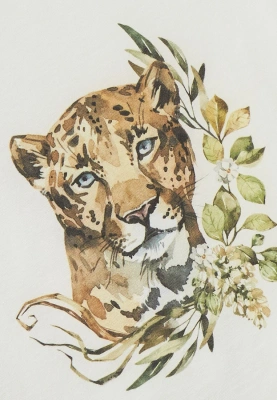 Лонгслив из молочного трикотажа с принтом леопард