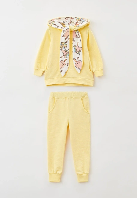 Костюм из худи с завязками и джоггерами в желтом цвете