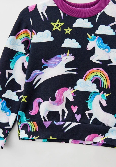 Костюм из свитшота с единорогами и фиолетовыми брюками