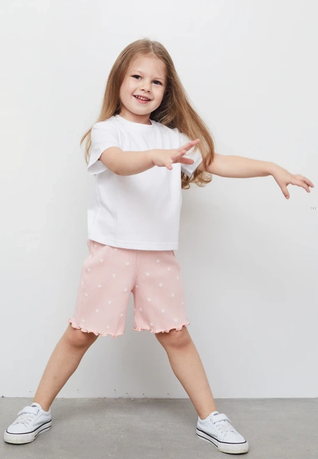 Шорты из трикотажа в рубчик с принтом ромашки