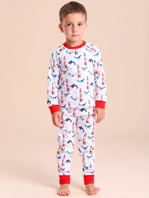 Пижама из трикотажного хлопка на манжетах 