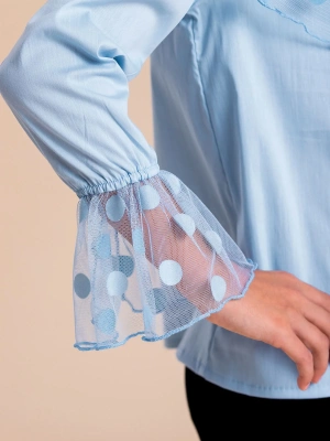 Блузка из рубашечной ткани со съемным воротником из сетки в горох