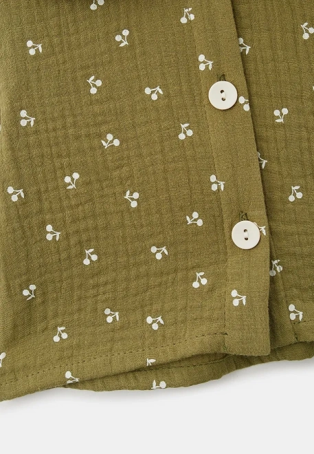 Блузка на пуговицах с круглым воротником из муслина с принтом вишенки