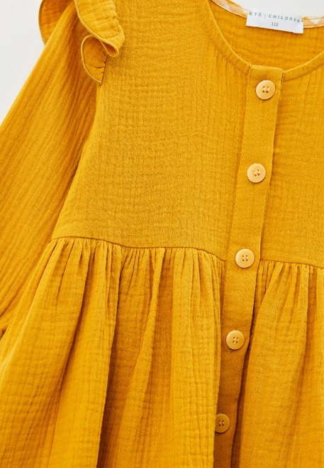 Платье летнее из муслина на пуговицах горчичного цвета