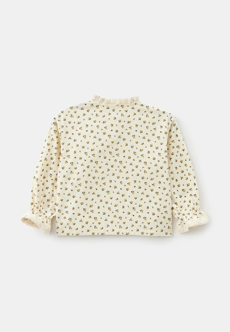 Блузка из микровельвета в цветочек с декоративной тесьмой 