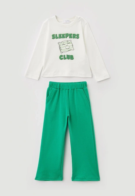 Пижама для мальчика с зелеными брюками из хлопка