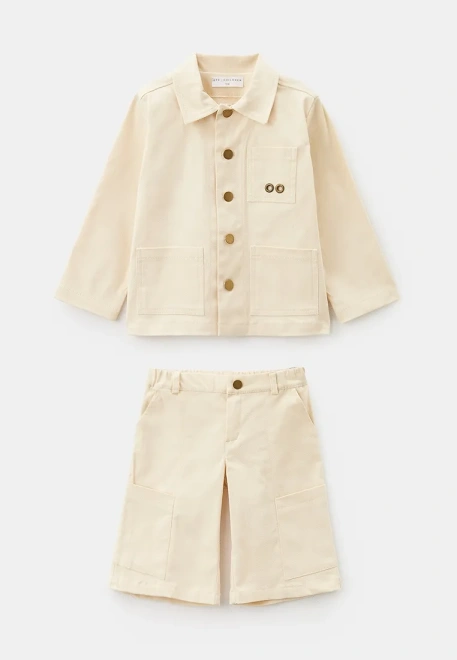 Комплект из куртки с шортами из бежевого денима 