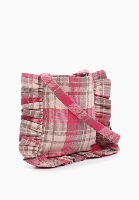 Сумка в розовую клетку из теплого хлопка с длинной ручкой