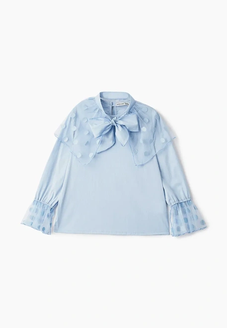 Блузка из рубашечной ткани со съемным воротником из сетки в горох