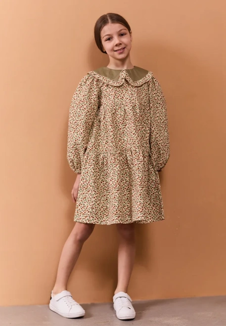 Платье Фалина из теплого хлопка в бежевом цвете