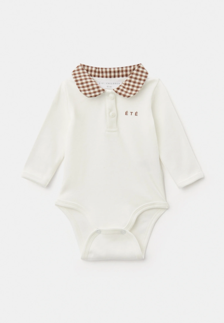 Боди Эш с воротником в молочном и коричневом цвете