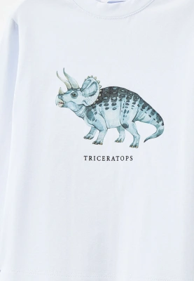 Лонгслив белый с принтом динозавр и надписью TRICERATOPS 