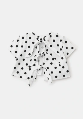 Блузка укороченная из хлопка в горошек с завязками по спинке