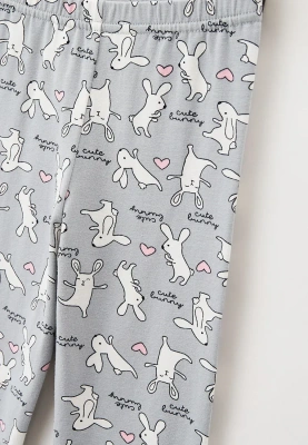 Леггинсы из трикотажа с принтом кролики на сером