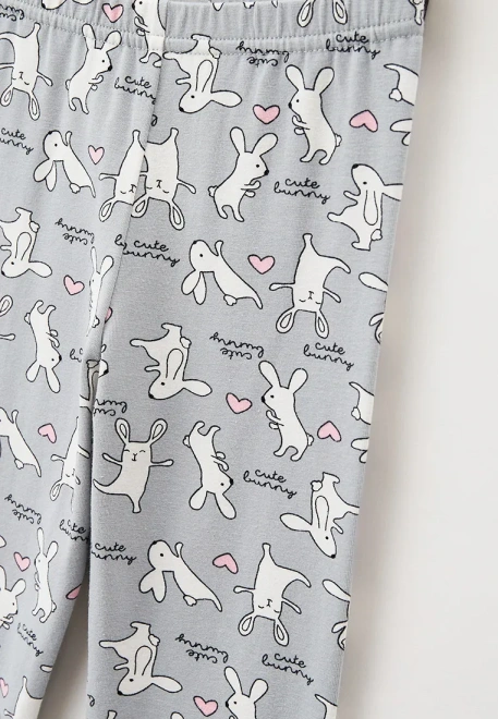 Леггинсы из трикотажа с принтом кролики на сером