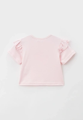 Футболка розовая с оборками на рукавах и принтом сердечки