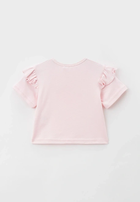 Футболка розовая с оборками на рукавах и принтом сердечки