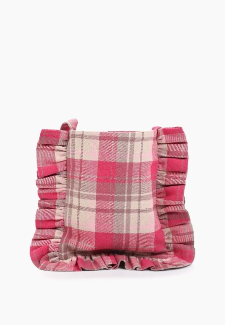 Сумка в розовую клетку из теплого хлопка с длинной ручкой