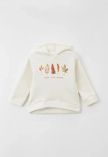 Худи из футера с начесом в молочном цвете с принтом осенние листья