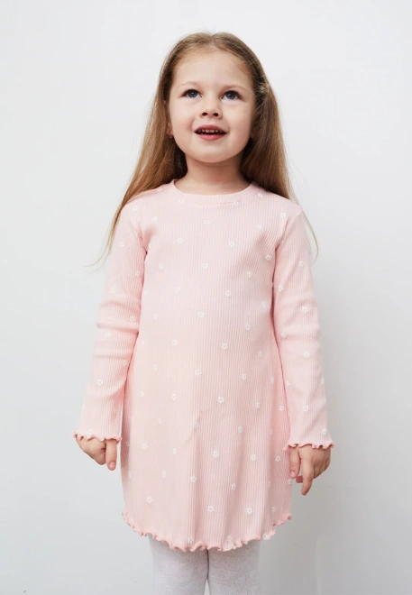 Платье с длинными рукавами из трикотажа в рубчик с принтом ромашки