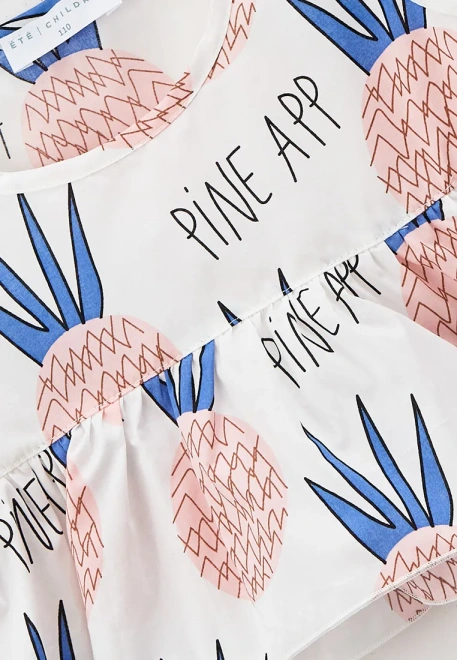 Топ укороченный с баской из хлопка с принтом ананасы