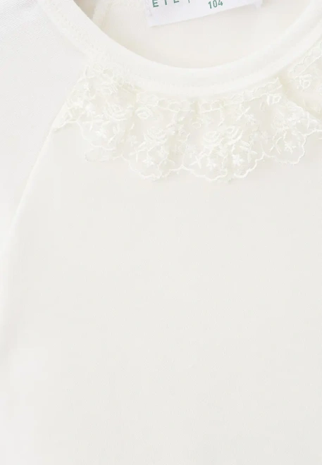 Футболка школьная из хлопка с кружевом на горловине
