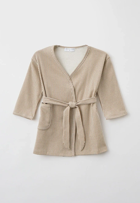 Халат трикотажный в полоску с поясом  