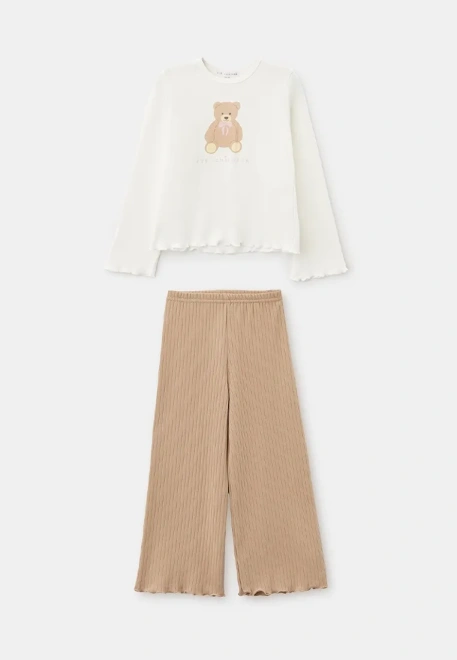 Пижама с принтом в темно-бежевом цвете для девочек