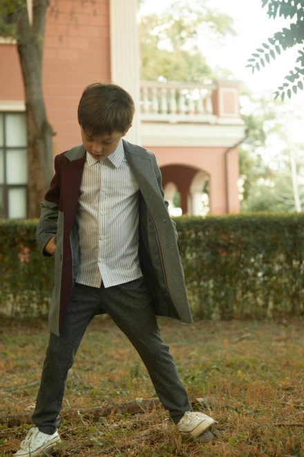 Рубашка из хлопка в тонкую бордовую полоску 