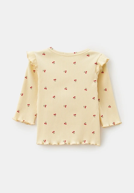 Комплект из лонгслива и брюк из ткани в рубчик с принтом вишенки