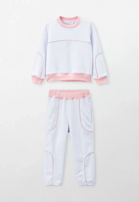 Костюм спортивный из белого футера с контрастным кантом и манжетами