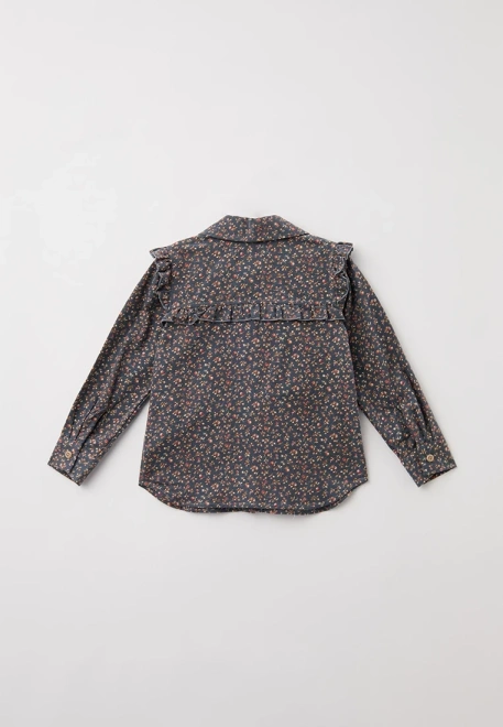 Блузка из теплого хлопка с застежкой на пуговицах и круглым воротником  