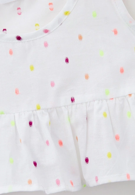 Топ укороченный на завязках из белого хлопка в цветной горошек